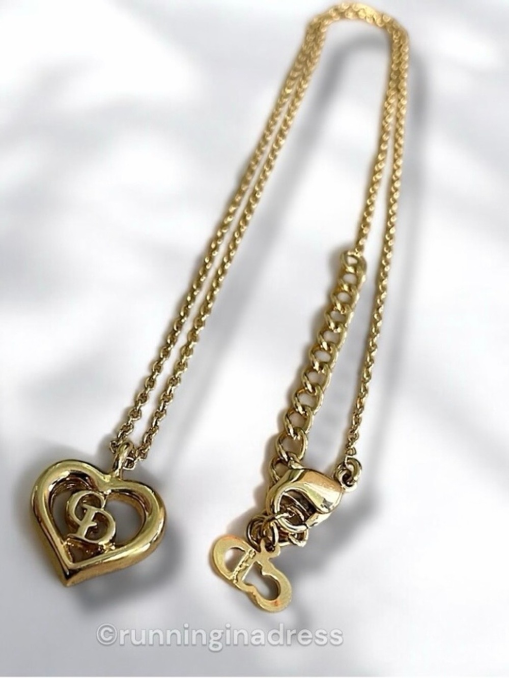 Vintage Christian Dior CD Logo Heart Pendant Necklace Gold - Picture 9 of 16